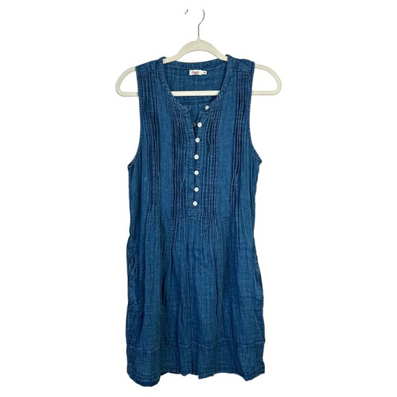 FAHERTY Isha Dress Indigo Blue Denim Chambray Size Medium Casual Summer - Picture 2 of 8